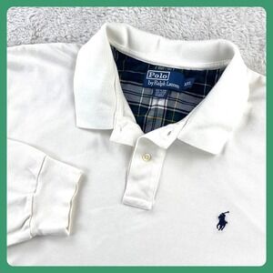 Polo Ralph Lauren Long Sleeve Shirt Men's XXL White Tartan Plaid Knit Rugby Pony